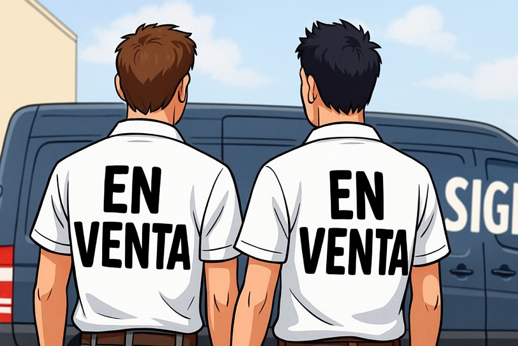 Equipo de montaje de Decopanda trabajando para otra agencia de rotulación